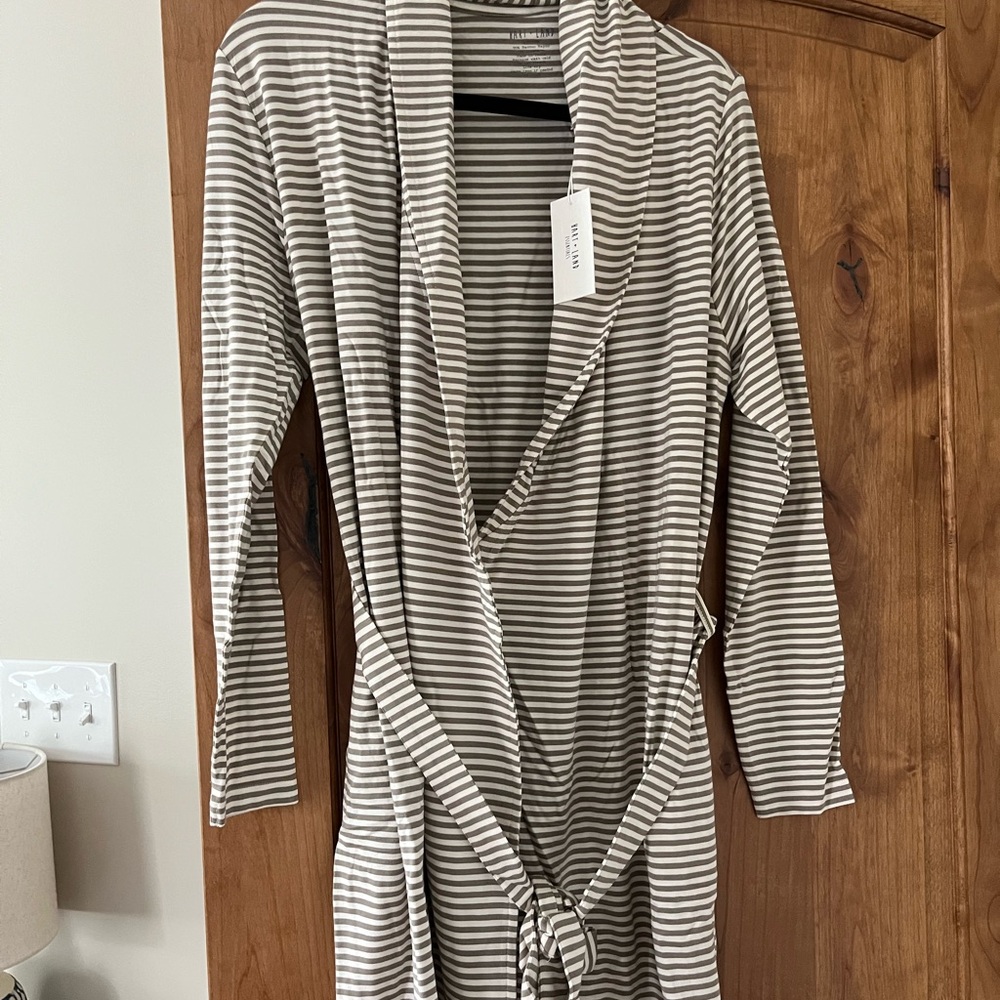 Hart + Land luxury bamboo Striped Long Sleeve Robe